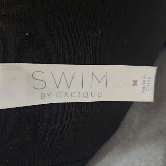 Cacique Swimsuit Sz 16 One Peice Full Coverage Flutter Sleeve Black - Picture 5 of 5